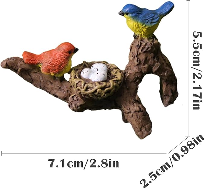 Miniature Birds Perched on Branch Flower Pot Hugger Figurines, Mini Resin Sculpture Outdoor Statues for Planter Pot Terrarium Fish Tank Edge Bonsai Crafts Decor Fairy Garden Accessories