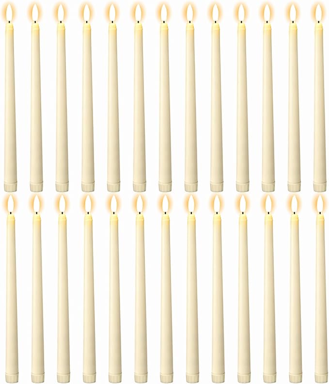 GenSwin 26 Pcs Flameless Taper Candles with 3D Wick, Long LED Taper Candles Battery Operated, Flameless Battery Tall Candlesticks for Home Party Wedding Christmas Decorations(Ivory, D0.78” x H11”)