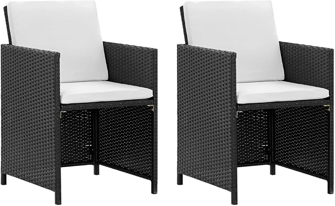 5 Piece Rattan Outdoor Dining Set with Cushions, Black Patio Furniture Set with 1 Table, 2 Chairs, 2 Stools, and 6 Cushions