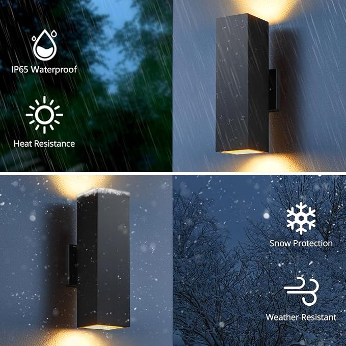 SHIMR Dusk to Dawn Outdoor Wall Lights, Modern Outdoor Sconce, ETL Listed | Black, Waterproof Aluminum Exterior Light Fixture, E26 Base, LED Bulbs Included, Up and Down Lights for Porch Garage Patio
