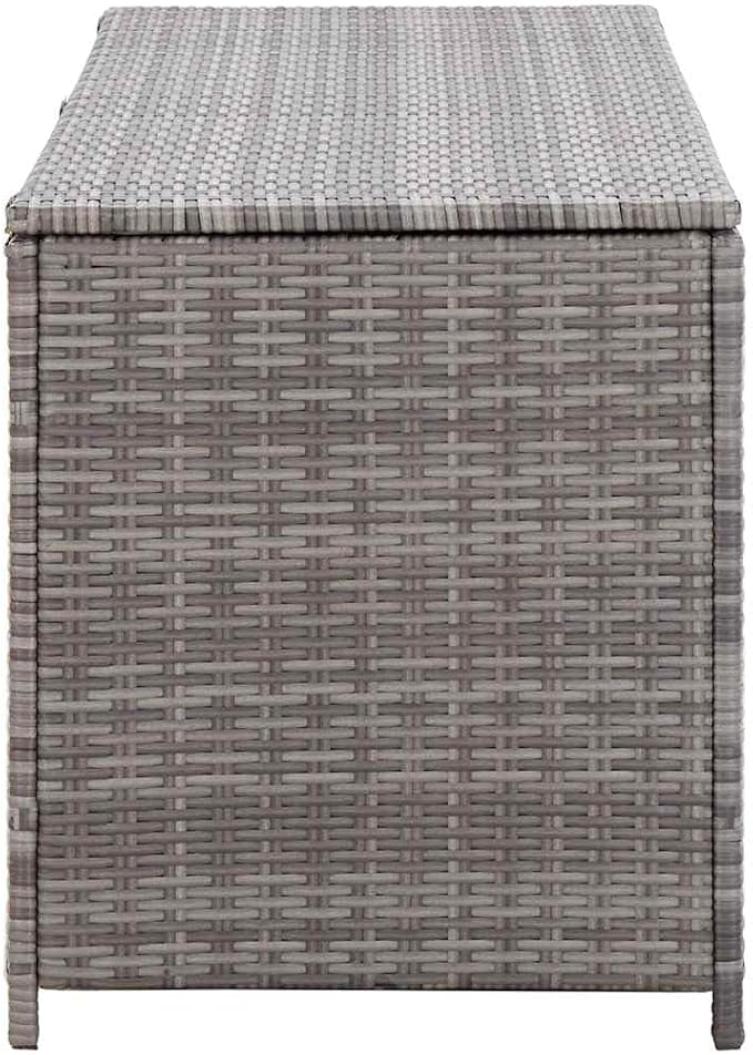 Outdoor Storage Box with Seating Bench, 59 Inch Large Deck Box for Patio Garden, Poly Rattan Storage Container for Cushions and Pillows, Weather Resistant Grey