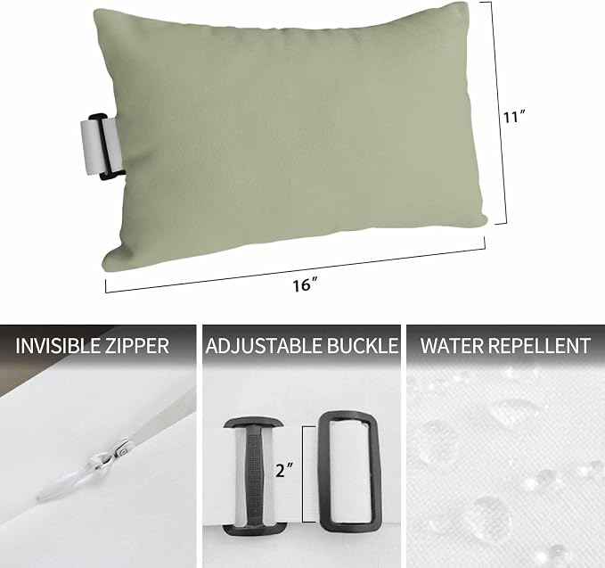 Sage Green Outdoor Lumbar Pillow 12x20 Inch, Farmhouse Solid Green Color Modern Art Waterproof Throw Pillow Covers with Insert, Decorative Headrest Pillows for Office Car Travel
