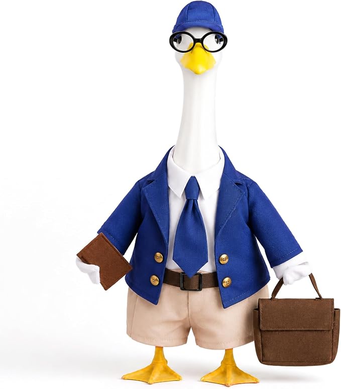 Celltestria Office Worker Goose Outfits Blue Workwear Goose Costume Porch Goose Clothes with Briefcase Book Glasses for 23'' Geese Outdoor Lawn Patio Yard Garden Decor