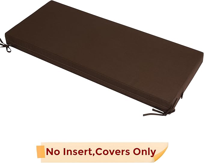 FUNHOME Outdoor Bench Cushion Cover 54 x18 x 3 inch,Water Resistant Cover with Zipper&Ties,Fade-Resistant Slipcover,Patio Porch Swing Cushion Cover Replacement Only,No Insert(Chocolate Brown)