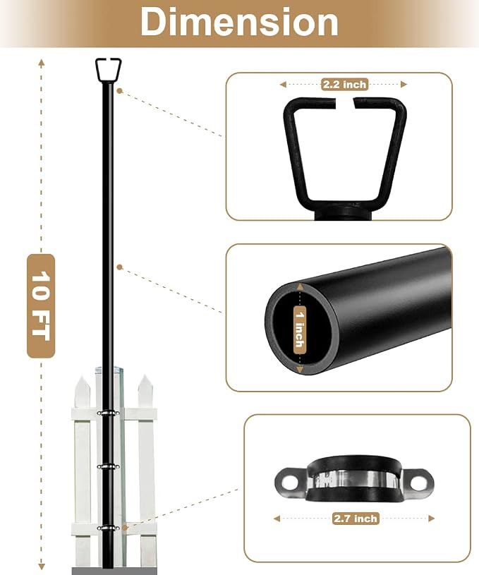 Queension 10FT Deck String Light Poles for Outdoor String Lights, 1pcs | for Garden, Backyard, Patio Lighting Stand for Parties, Bistro & Weddings