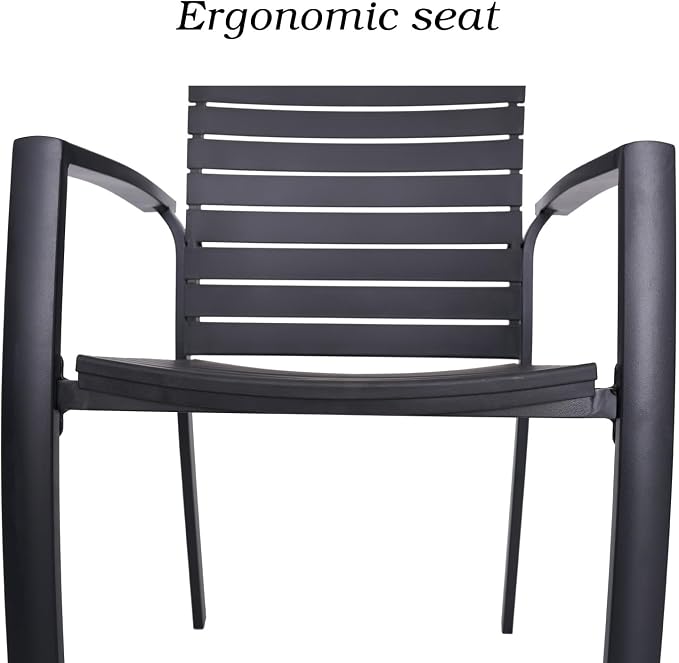 7 Piece Outdoor Patio 60" Rectangular Table and Aluminum Chairs Dining Set | Aluminum Frame Chairs, Resin Chair Seat, Resin Chair Back, 6 Piece Stackable Chairs, 1 Piece Black Metal Table, 6 Person Set