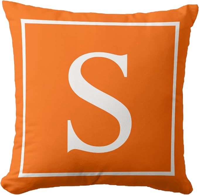 Monogram Initial Bright Orange Outdoor Pillow Covers 20 x 20inches Decorative Pillow Case for Sofa Couch Bed (Pillow Insert Not Include)