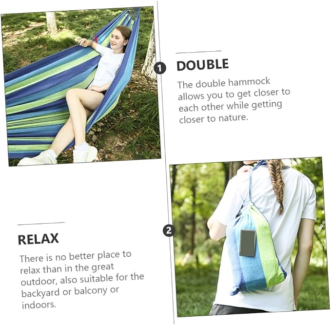 Generic Double Canvas Garden Hammock for Outdoor Travel and Camping, Portable Widened Two-Person Swing with Thickened Blue Material Suitable for Adults