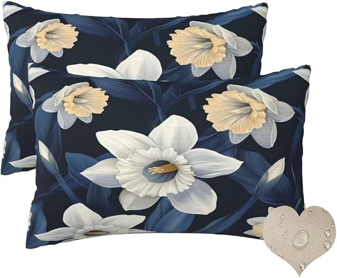 Outdoor Pillows Waterproof Set of 2 Outdoor Pillow Covers 16x24 Inch, Dark Throw Pillows Flower Pillow Covers, Summer Garden Decorative Pillows Outdoor Pillows for Patio Furniture Car Home Decor-hs301