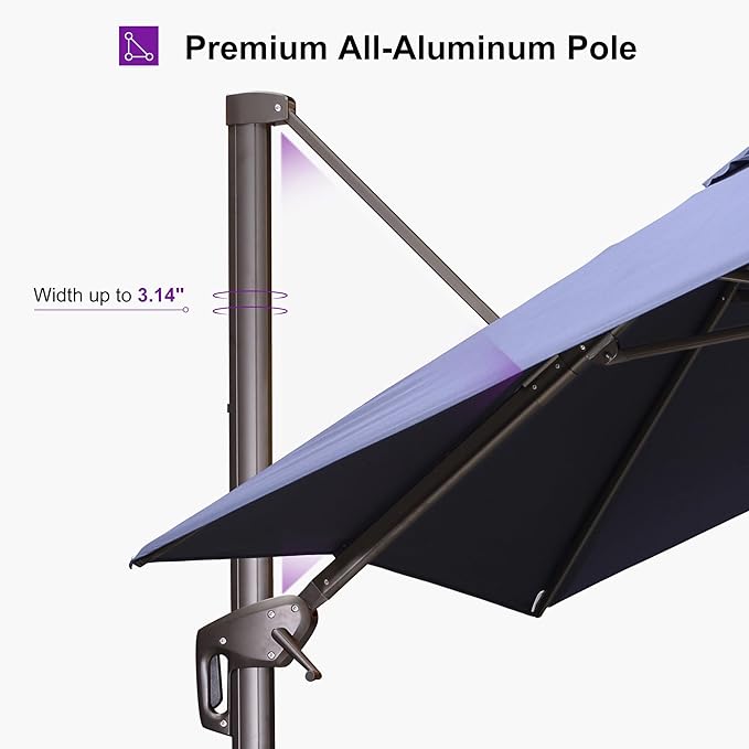 PURPLE LEAF 9' X 11.5' Rectangle Cantilever Umbrella with Base Patio Umbrella Outdoor Aluminum Antique Bronze Offset Hanging Umbrella with 360-degree Rotation for Pool Garden Backyard Deck, Navy Blue