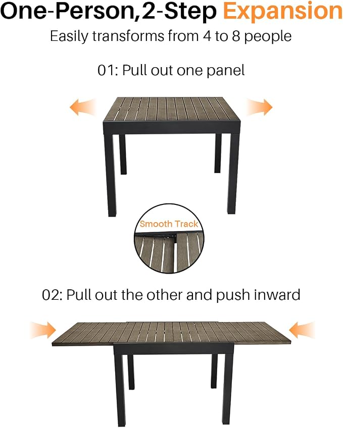 Patio Dining Set for 8, Aluminum Extendable Outdoor Dining Table Set with Expandable Dining Table and Double-Layer Textilene Dining Chairs, Patio Furniture Set for Porch, Deck, Limed Oak