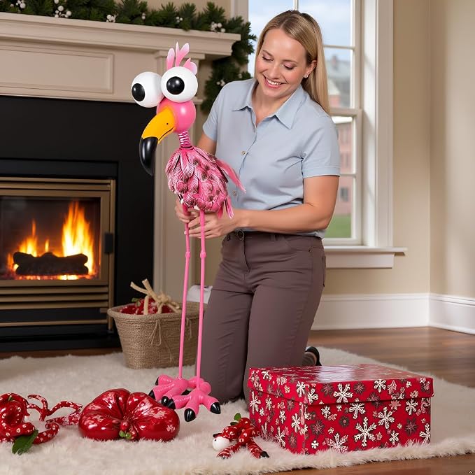 Large Flamingo Garden Statue for Yard, Lawn, Patio, Backyard | Metal Flamingo Outdoor Staute Waterproof, Pink Flamingo Yard Art Sculptures Decor