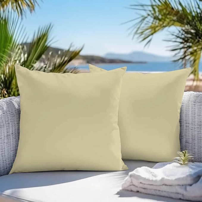 Throw Pillow Covers 18x18 Inch Set of 2, Yellow Solid Color Waterproof Outdoor Pillow Covers, Aesthetics Contemporary Luxury Decorative Cushion Pillowcases for Couch, Sofa, Bed, Garden, Patio