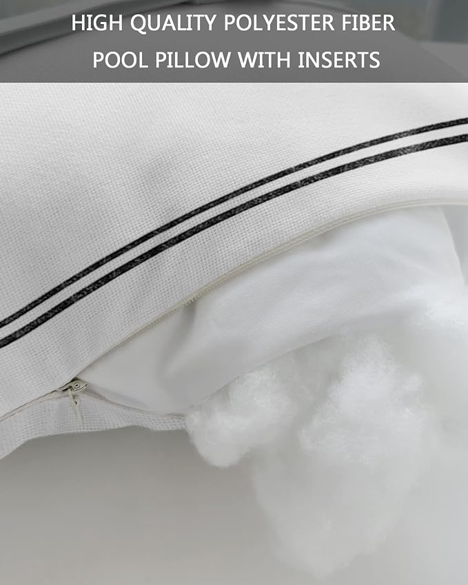 Outdoor Pillows Covers with Inserts Solid Color White Waterproof Recliner Pillow with Adjustable Strap Throw Pillows for Patio Furniture Pool Lounge Chair, 11x16 inch, 2PCS
