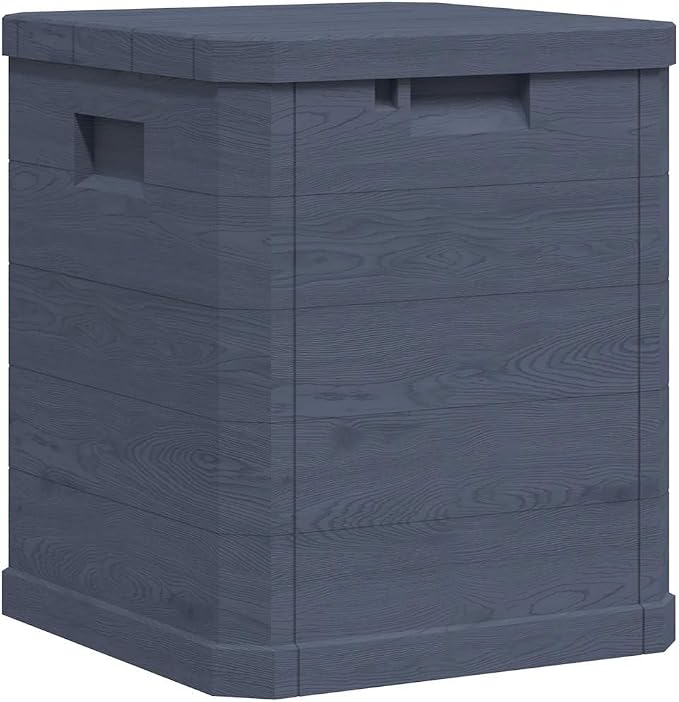 90L Garden Storage Box, Compact Outdoor Deck Container with Wood Effect, Weather-Resistant Plastic Bin for Patio, Balcony, Garage, and Indoor Organization, Anthracite