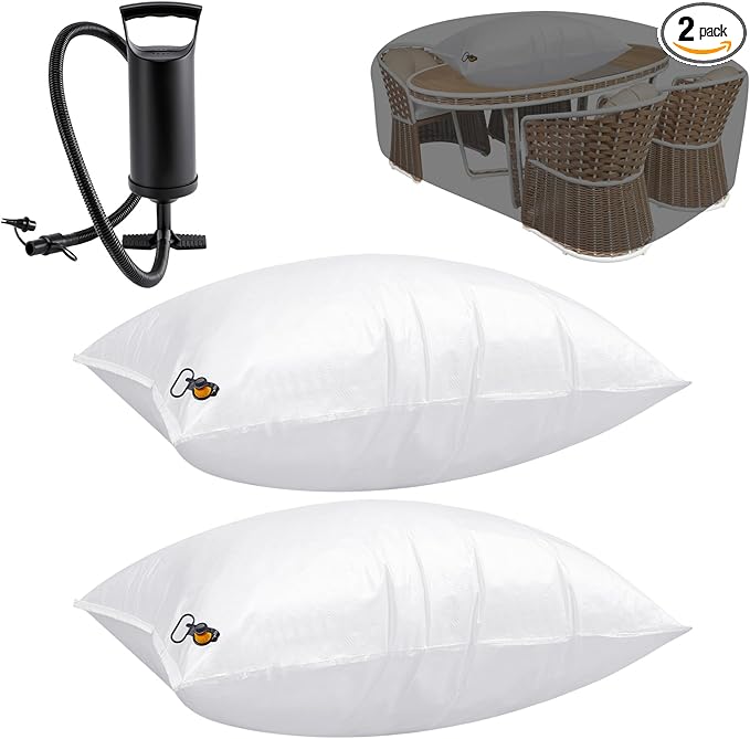 AceOrbit 2 Pcs Large Patio Furniture Cover Airbag Rectangle 39 x 47 Inch with Air Pump Table Air Pillow Inflatable Support Protection for Outdoor Prevent Rain Snow Leaves Dust
