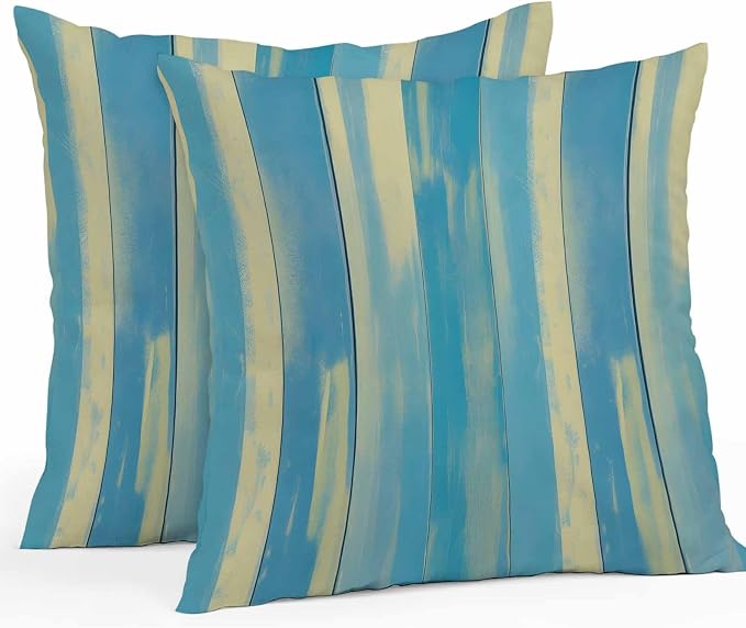 Blue Yellow Outdoor Pillow Covers 18x18 Inch Throw Pillow Covers Set of 2 Waterproof Decorative Pillow Cases Vintage Farmhouse Abstract Wooden Grain Cushion Covers for Patio Furniture Garden Couch