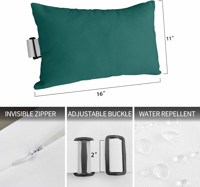 Dark Green Outdoor Lumbar Pillows 12x20 Set of 2, Farmhouse Solid Green Color Modern Art Waterproof Throw Pillow Covers with Insert, Decorative Support Pillows for Lounge, Chaise