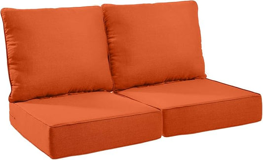 Luxury 24*24*6in Outdoor Patio Cushions, 2 Pieces Orange Outdoor Cushion | 6in Outdoor Patio Cushions, Water-Resistant, Reversible, Removable Cover, for Patio Chairs Sofa Couch Loveseat