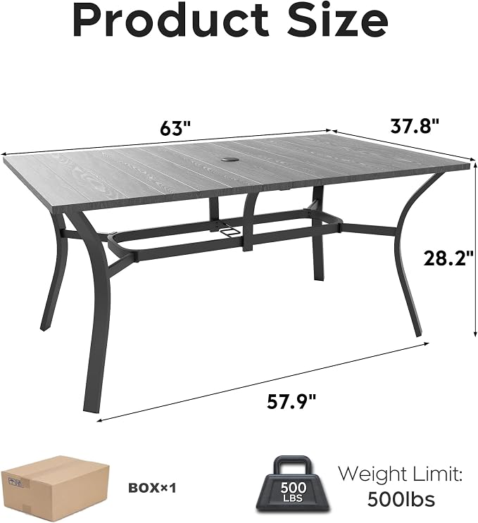 KEIKI 7-Piece Outdoor Patio Dining Set, Waterproof Patio Table and Chairs for 6, Rectangular Metal Table with Umbrella Hole for Lawn Garden Backyard, Blush+Grey