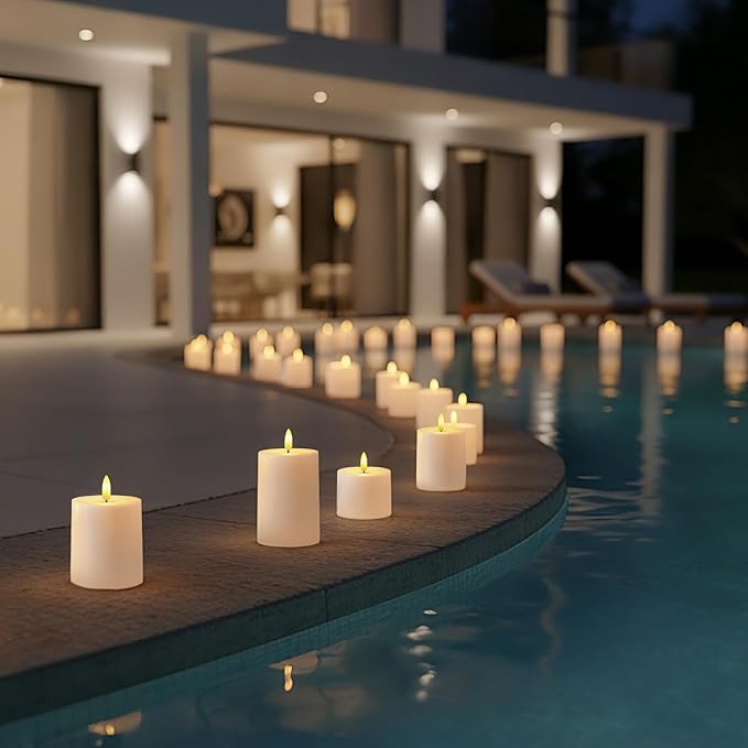 Raycare White Outdoor Waterproof Flameless Candles with Remote and Timer, Realistic LED Candles, Battery Operated Electric Fake Pillar Candles for Porch, Patio, Garden, Set of 3