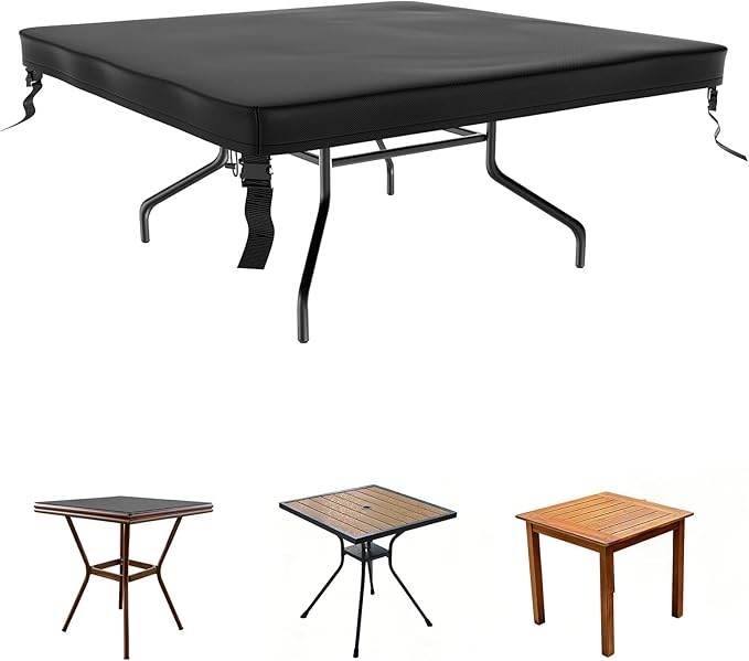 M METERXITY Square Patio Table Cover, 55"L x 55"W x 4"H Rectangular Table Cover for Outdoor Furniture, All-Weather/Waterproof/UV-Resistant, Patio Furniture Protector [Black]