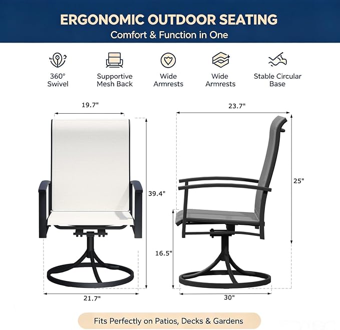 Outdoor Swivel Rocker Dining Chair Set of 4, All Weather Patio Dining Chair with Textilene High Back and Metal Frame, Backyard, Lawn Garden and Deck Porch Patio Furniture Set