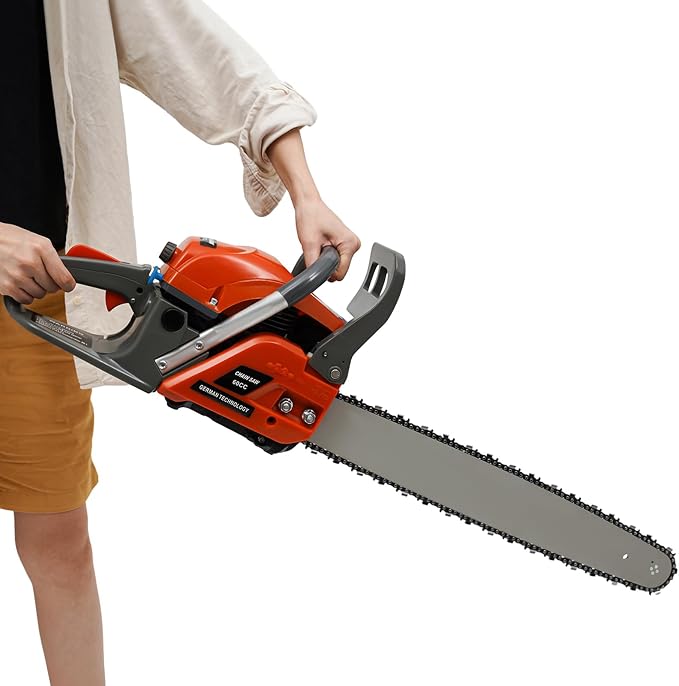 22Inch Gas Chainsaw, 2-Stroke 60CC 2.8KW Engine Handheld Gas Power Chain Saw with Air-cooled Petrol Saws Set for Wood Cutting, Garden Pruning, Forest Logging, USA STOCK