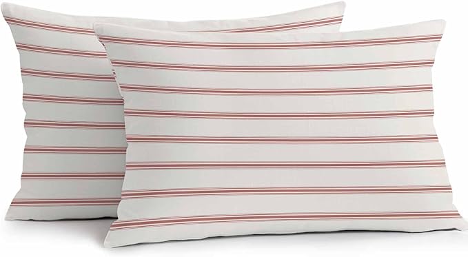 Vandarllin Outdoor Throw Pillows Covers 20x12 inch Set of 2 Waterproof Red Stripes Decorative Zippered Cushion Covers for Patio Furniture, Abstract Lines Striped Lumbar Pillowcases