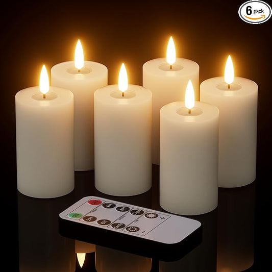 Mirror Surface Votive Candles Battery Operated with Remote Timer, 6pcs Real Wax LED Votive Candle Realistic Flickering for Wreaths Memorial Lantern Φ 2" H 4.5” Ivory Flameless