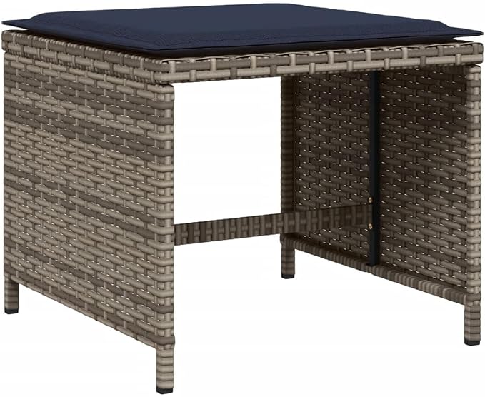 13 Piece Garden Dining Set, Patio Furniture with Foldable Chairs and Stools, Space Saving Cube Table for Backyard, Grey PE Rattan and Acacia Wood