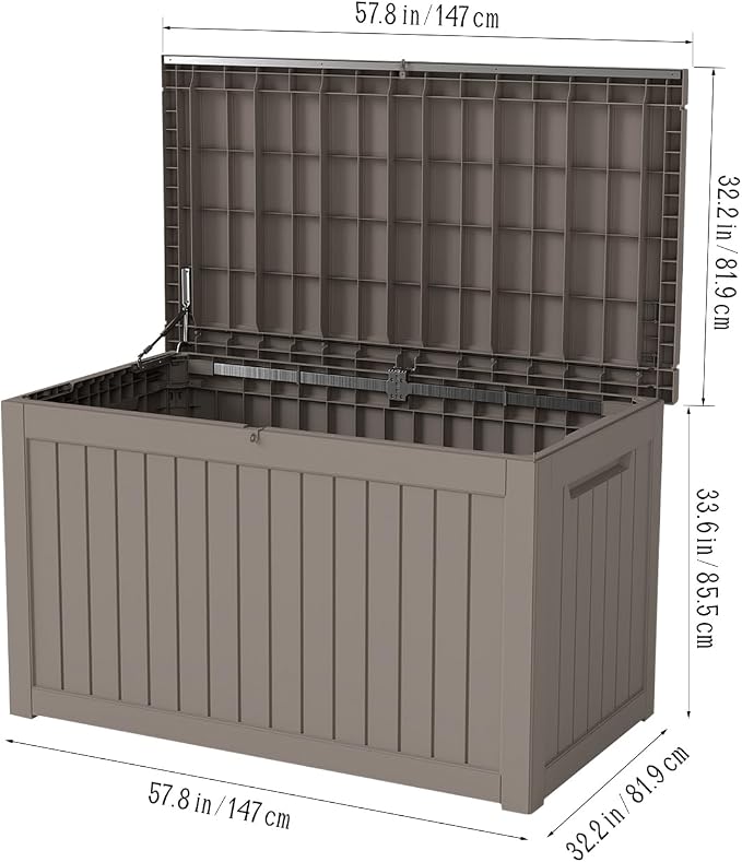 230 Gallon Waterproof Resin Outdoor Storage Box, Lockable & UV Resistant | Patio Deck Boxes, Outside Storage for Patio Cushions, Pool Toys, Garden Tools & Package Delivery, Brown