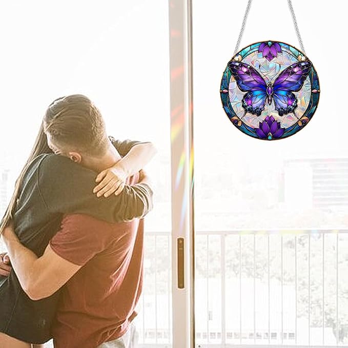 Acrylic Suncatcher Window Hanging, Butterfly Sun Catcher Rainbow Indoor Window Decoration for Living Room Bedroom Summer Home Balcony Ornaments, 7.87 inches