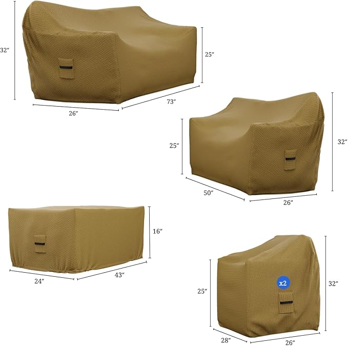 Covers & All Patio Furniture Cover Set, 5 Piece Outdoor Furniture Covers, Water-Repellent, UV & Weather Resistant Covers for Sofa, Loveseat, Chairs & Coffee Table with Elastic and Padded Handles