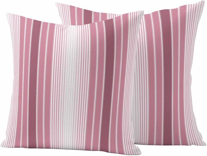 Outdoor Waterproof Throw Pillow Cover, Farmhouse Watercolor Pink Gradient Line Decorative Pillows Cushion Covers, Rustic Ombre Striped 2 Pack Pillow Cases for Patio Garden Balcony Couch Sofa 24x24in