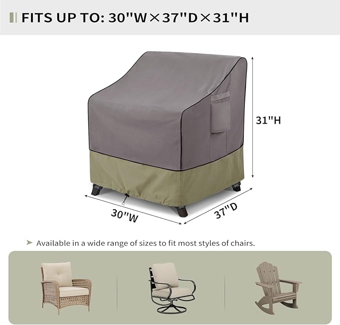 KylinLucky Patio Chair Covers Waterproof 30W x 37D x 31H inches 2pack ,Lawn Outdoor Furniture Cover Grey