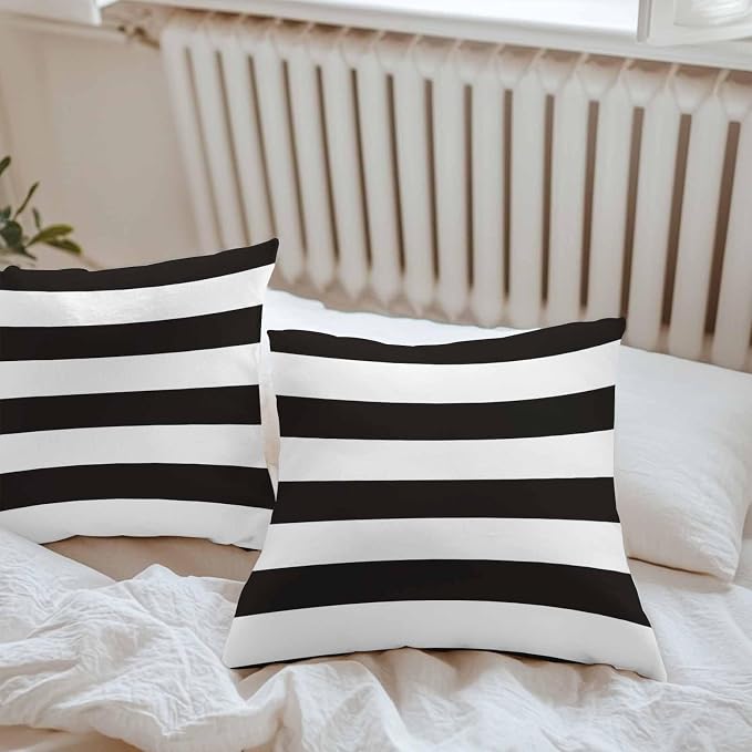 Outdoor Waterproof Throw Pillow Covers Set of 2 Black White Stripe Pillowcases 24x24 Inches Simple Style Striped Decorative Pillows Cushion Case Patio Pillows for Couch Bed Chair Garden