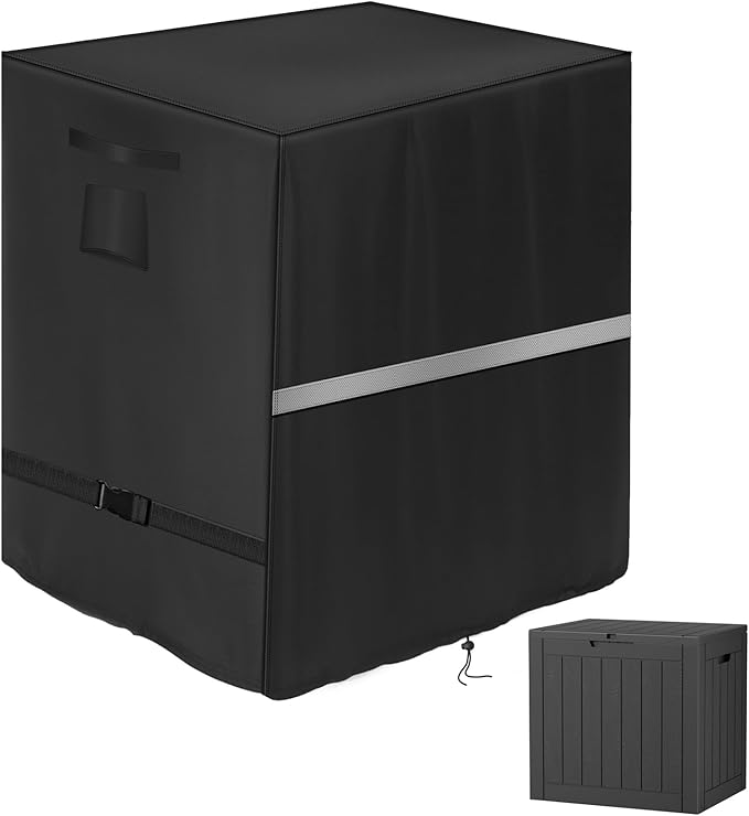 Deck Box Cover Heavy Duty Waterproof Deck Box with Handle, Outdoor Large Storag Cover Patio Rectangular Bench Covers (23 x 18 x 21inch)