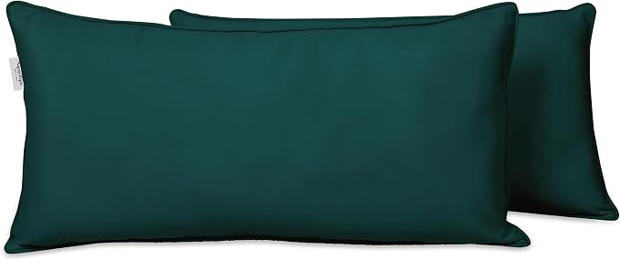 Indoor/Outdoor Polyester Fabric Lumbar Pillow Cover, All-Weather Waterproof Rectangular Cushion Case for Patio Furniture, 16 x 24 Set of 2 -Teal Blue