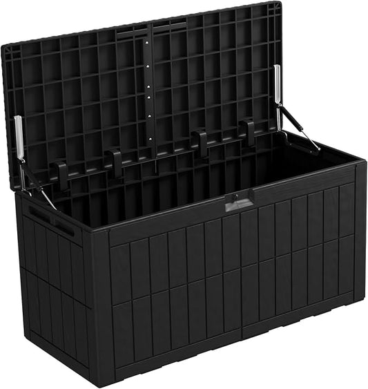 100 Gallon Outdoor Storage Box, Water Proof Resin Deck Box, Lockable Patio Outdoor Storage Box for Cushion Patio Furniture Pool Accessories Garden Tools Black