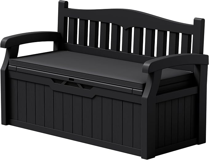 Devoko 80 Gallon Storage Bench with Cushion, Lockable Deck Box for Patio Furniture, Garden Decor and Outdoor Seating for Cushions, Garden Tools and Pool Supplies (Black, 80 Gallon with Cushion)
