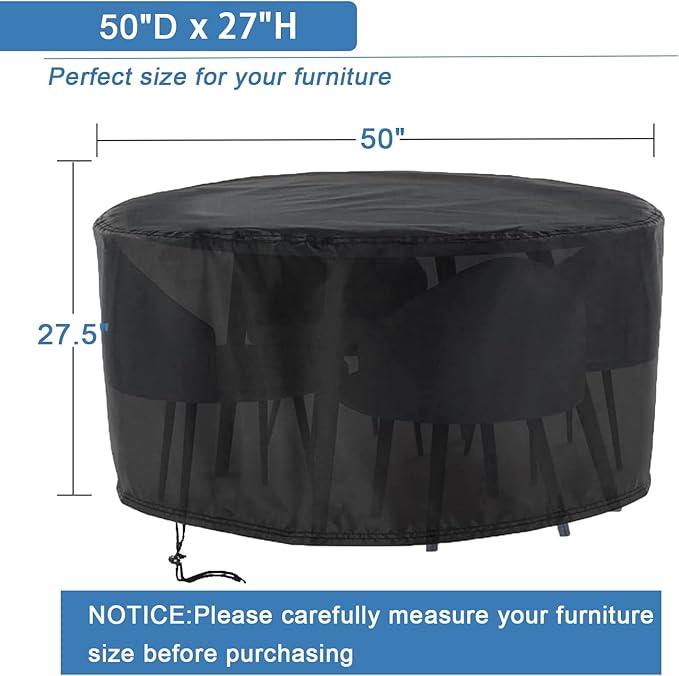 Outdoor Furniture Cover Waterproof,50" D X 27.5" H Heavy Duty Oxford Fabric Patio Furniture Covers For Outdoor Patio Table Chair Set Round Outdoor Table, Black