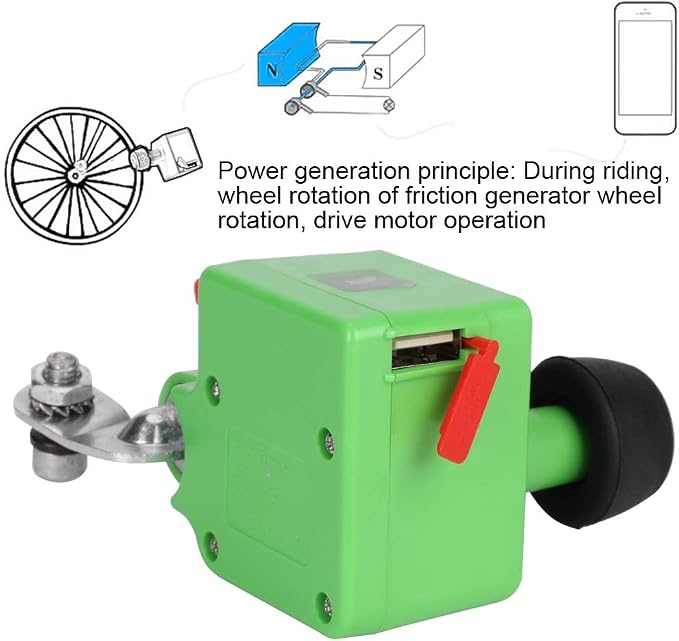 Electric Generator, DC5V1A Dynamo Generator Mobile Phone Charging Mountain Generator Night Riding Equipment for Long Distance Cycling (Green)
