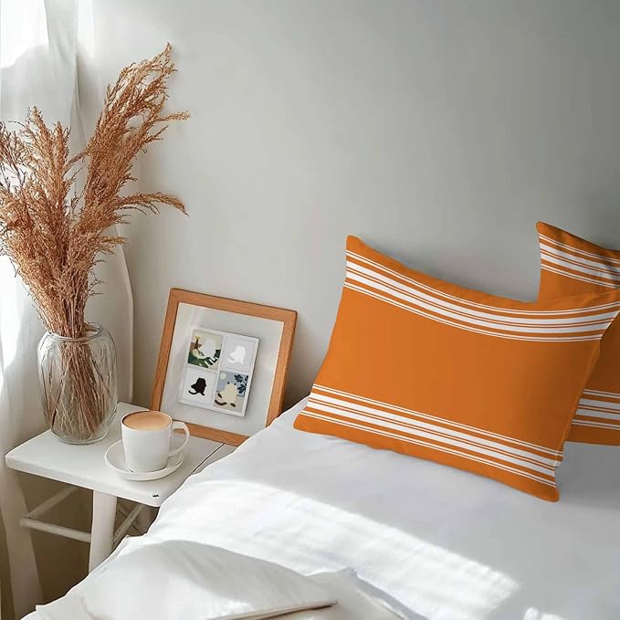 Outdoor Pillow Covers 12x20 Set of 2 Fall Orange Stripes Outdoor Pillows Waterproof Throw Pillow Covers French Stripe Farmhouse Style Pillowcases Decorative Case for Patio Cushion