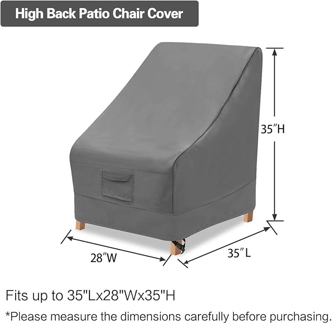 Vailge Outdoor High Back Chair Cover,Waterproof Patio Chair Covers,600D Heavy Duty Lawn Chair Covers Windproof Outdoor Furniture Chair Cover - (2 Pack - 35" L x 28W x 35" H , Grey)