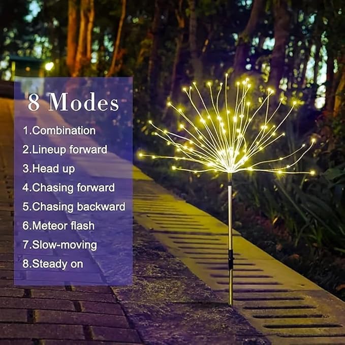 XIHAMA Solar Garden Lights 2 Pack Firework Lights Outdoor Waterproof, 200 LEDs with 8 Lighting Modes for Yard Pathway Patio Party Wedding Decorative (White)