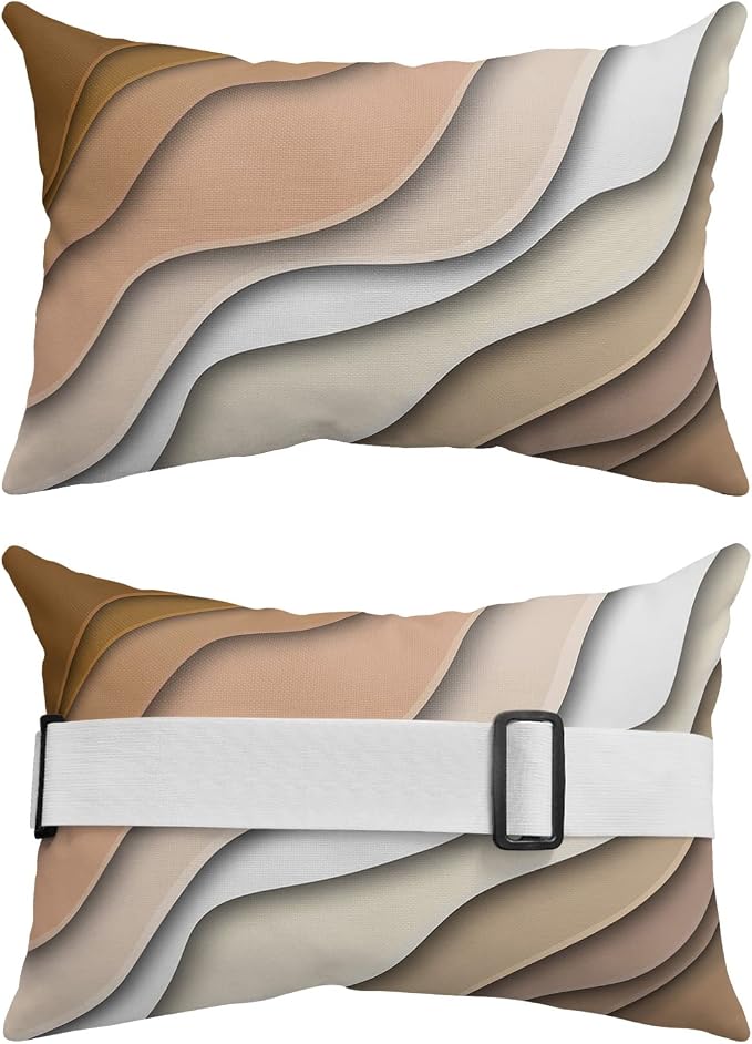 Outdoor Pillows Covers with Inserts Modern Abstract Geometric Brown Gradient Waterproof Recliner Pillow with Adjustable Strap Throw Pillows for Patio Furniture Pool Lounge Chair, 11x16 inch, 1PCS