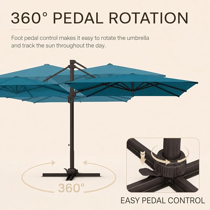 Kingdura 10' X 10' Cantilever Patio Umbrella with Base Included, Large Square Aluminum Outdoor Offset Umbrella with 360-degree Rotation, 4 Position Tilt, UV Protection for Pool Deck Garden Patio (Lake blue)