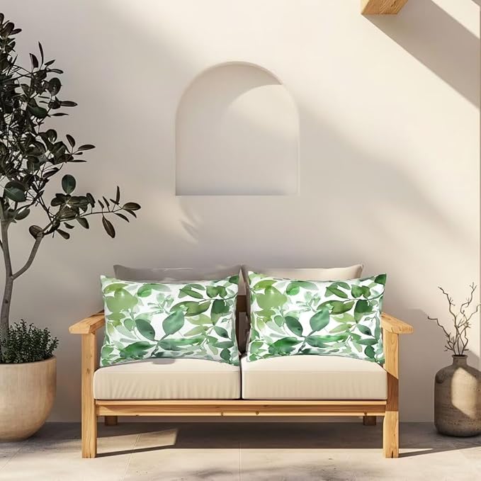 Outdoor Pillows Waterproof Set of 2 Outdoor Pillow Covers 20x28 Inch, Green Throw Pillows Plant Pillow Covers, Summer Garden Decorative Pillows Outdoor Pillows for Patio Furniture Car Home Decor-hs111