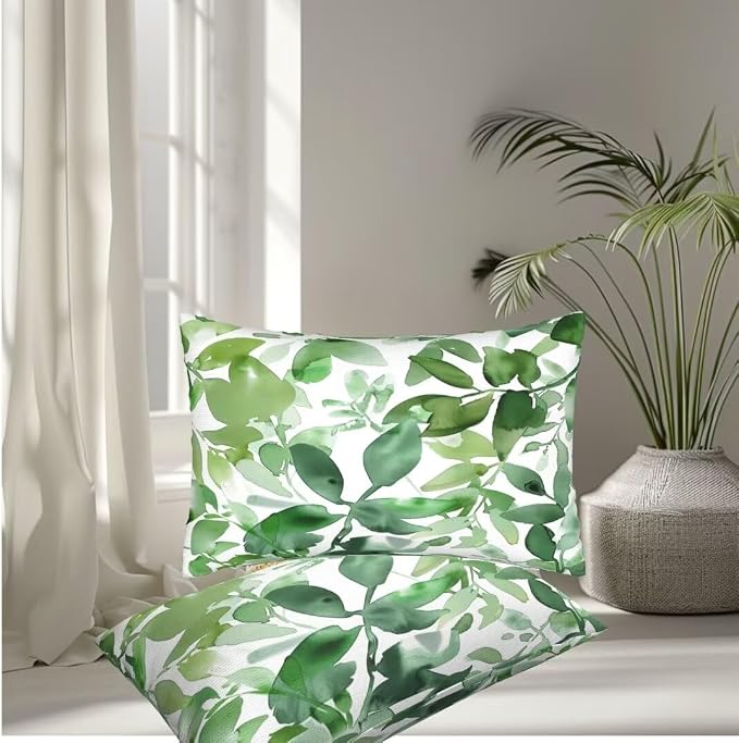 Green Pillows Pack of 2 60x80 cm/24x32 Inch, Plant Pillow Covers Winter Decorative Pillows, Soft Throw Pillow Covers Rectangle Pillow Cover with Hidden Zipper, Modern Home Decor Aeshetic, Gifts -hs111